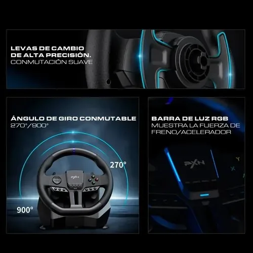Volante De Carreras Pxn V900 Gen2 Negro, Con Pedales Y Levas, Para Pc, Xbox Y Playstation