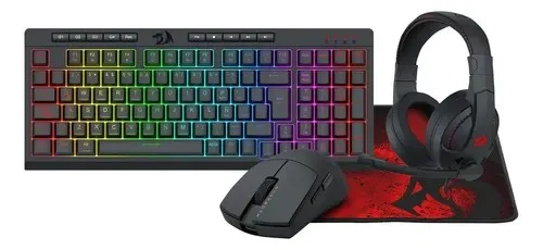 Combo Gamer 4 En 1 Redragon S147 Teclado Mouse Auri Pad Pc Negro