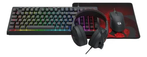 Combo Gamer 4 En 1 Redragon S147 Teclado Mouse Auri Pad Pc Negro