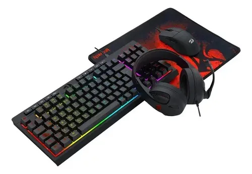 Combo Gamer 4 En 1 Redragon S147 Teclado Mouse Auri Pad Pc Negro