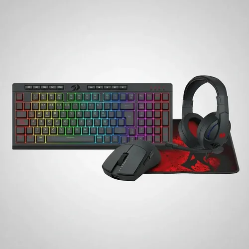 Combo Gamer 4 En 1 Redragon S147 Teclado Mouse Auri Pad Pc Negro
